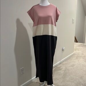 Bluivy Pink and Cream Maxi Dress with Dolman Cap Sleeves